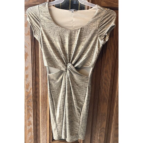 Charlotte Russe Dresses & Skirts - Charlotte Russe‎ Women's Gold Shimmer Lined Cut Out Waist Dress Size S